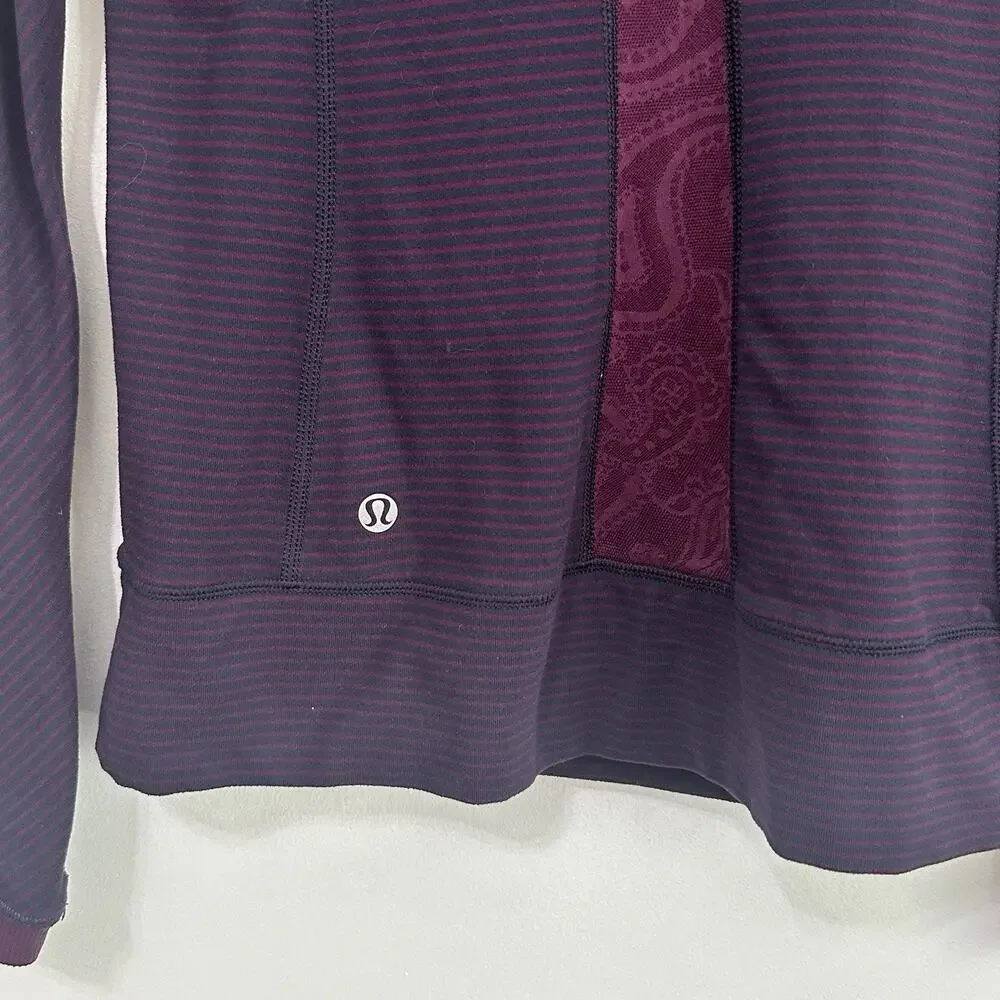 Lululemon Full Tilt Long Sleeve Top S/4? Navy Hyper Stripe Plum Lace Thumb Holes